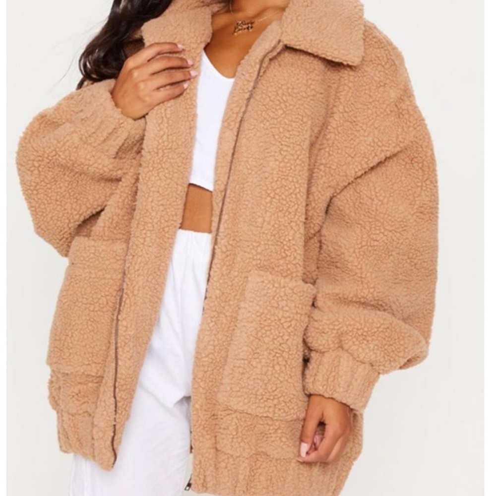 PrettyLittleThing Cozy Brown Teddy Jacket oversized